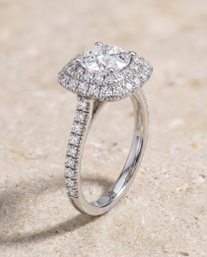 The Medley Double Halo Round Engagement Ring Setting in 18K White Gold