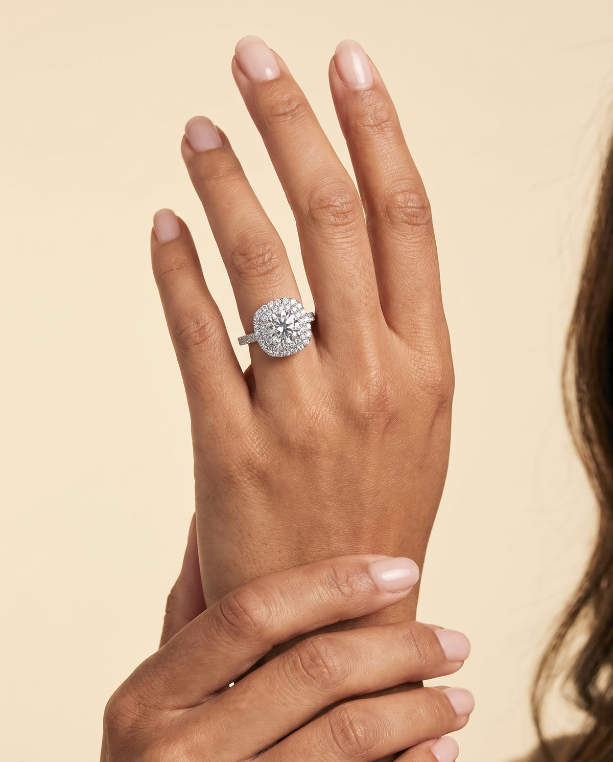 The Medley Double Halo Round Engagement Ring Setting in 18K White Gold