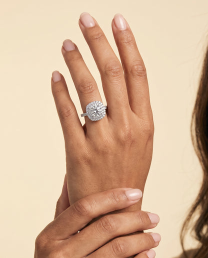 The Medley Double Halo Round Engagement Ring Setting in 18K White Gold