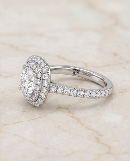 The Medley Double Halo Round Engagement Ring Setting in 18K White Gold