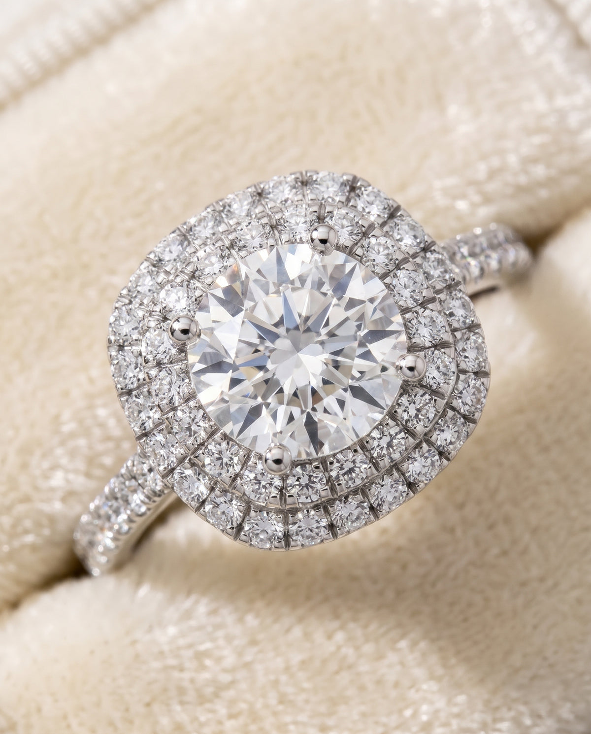 The Medley Double Halo Round Engagement Ring Setting in 18K White Gold