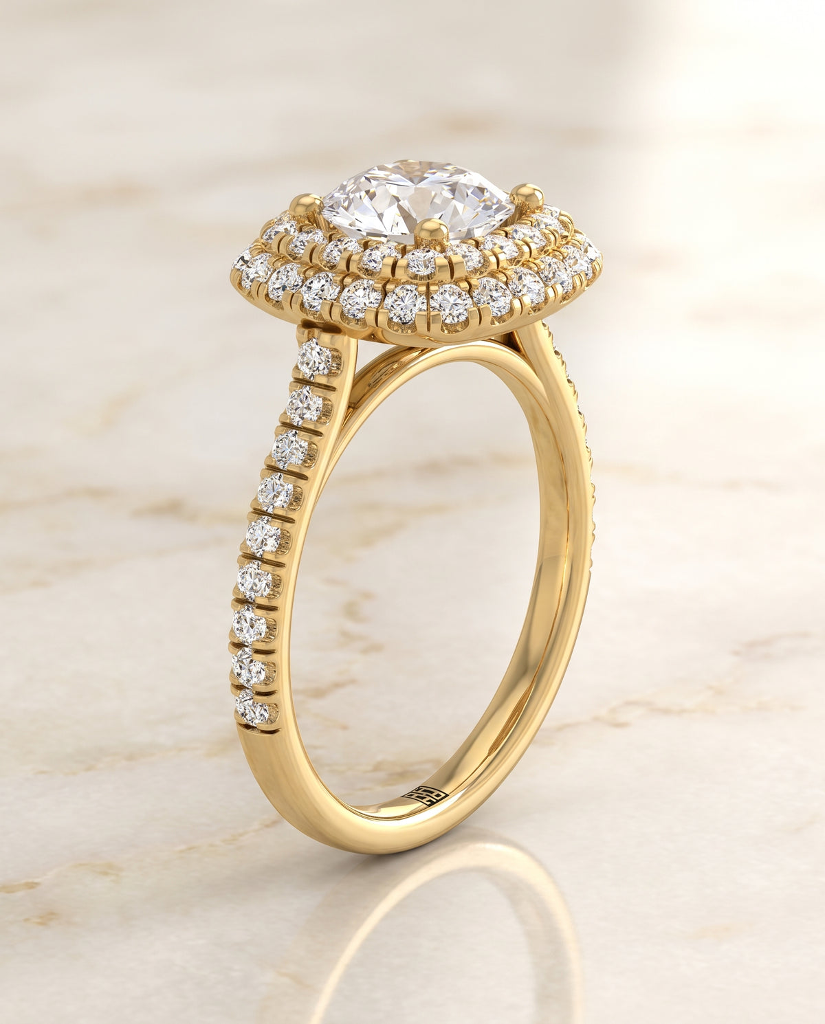 The Medley Double Halo Round Engagement Ring Setting in 18K Yellow Gold