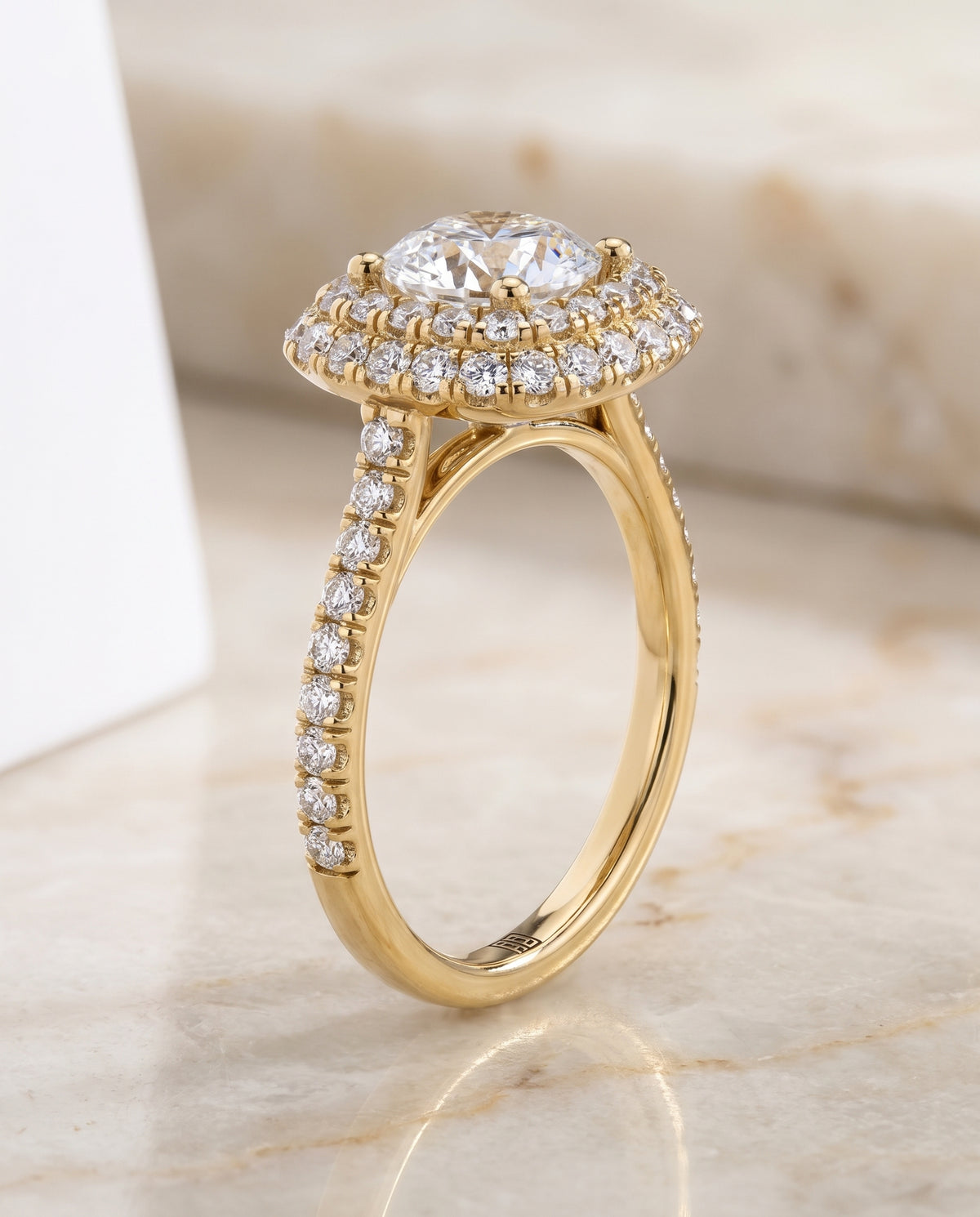 The Medley Double Halo Round Engagement Ring Setting in 18K Yellow Gold