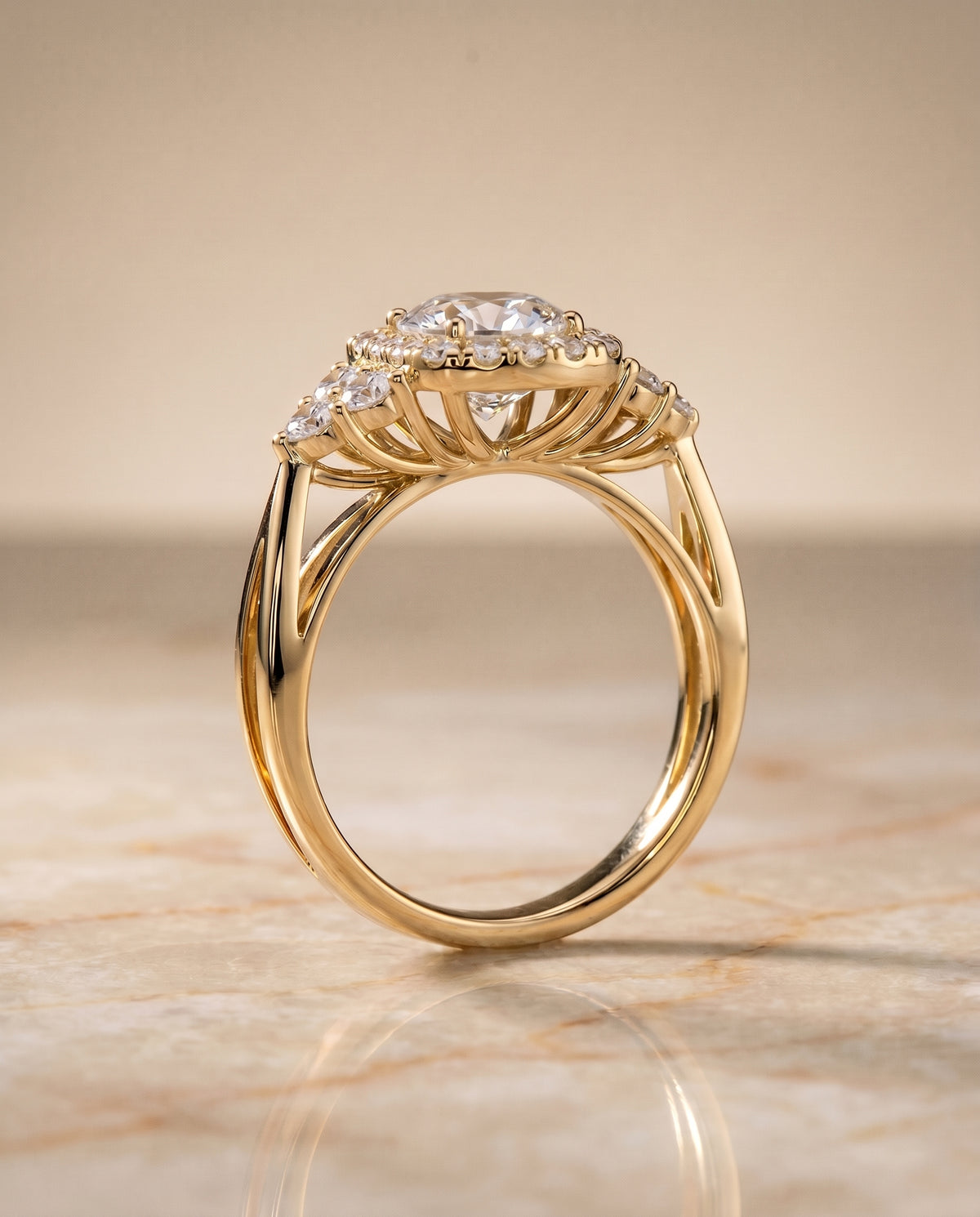 Open Twisted Triple Halo styling on The Melisma round engagement ring setting | RockHer