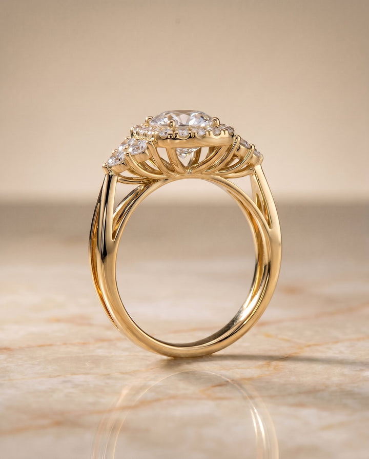 Melisma Select Open Twisted Triple Halo in 14K Yellow Gold – view 2