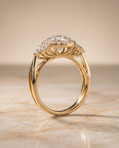 Melisma Select Open Twisted Triple Halo Round Lab Diamond Engagement Ring in 14K Yellow Gold, side view | RockHer
