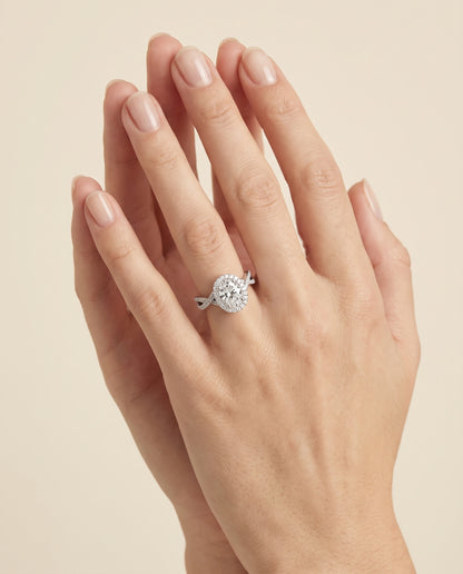 The Melody Twisted Lattice Halo Oval Engagement Ring Setting in Platinum