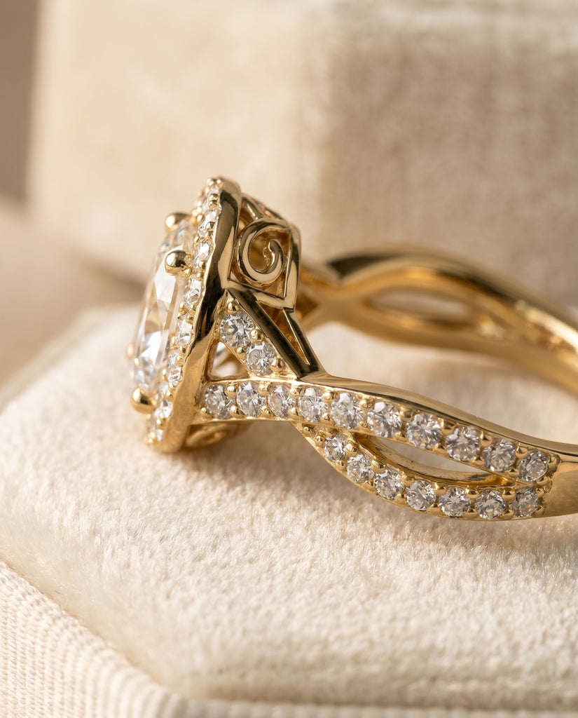 Melody Halo Oval 18K Yellow Gold Engagement Ring | RockHer