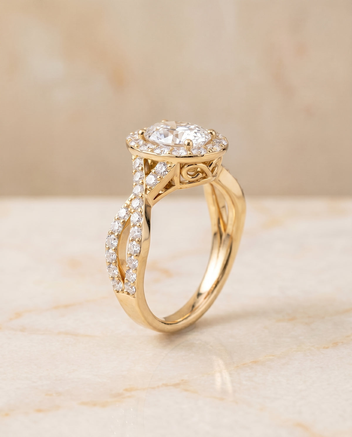 Twisted Lattice Halo styling on The Melody oval engagement ring setting | RockHer