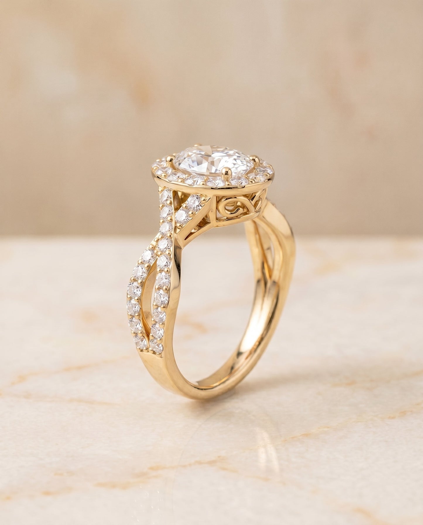 Melody Select Twisted Lattice Halo Oval in 14K Yellow Gold – view 2