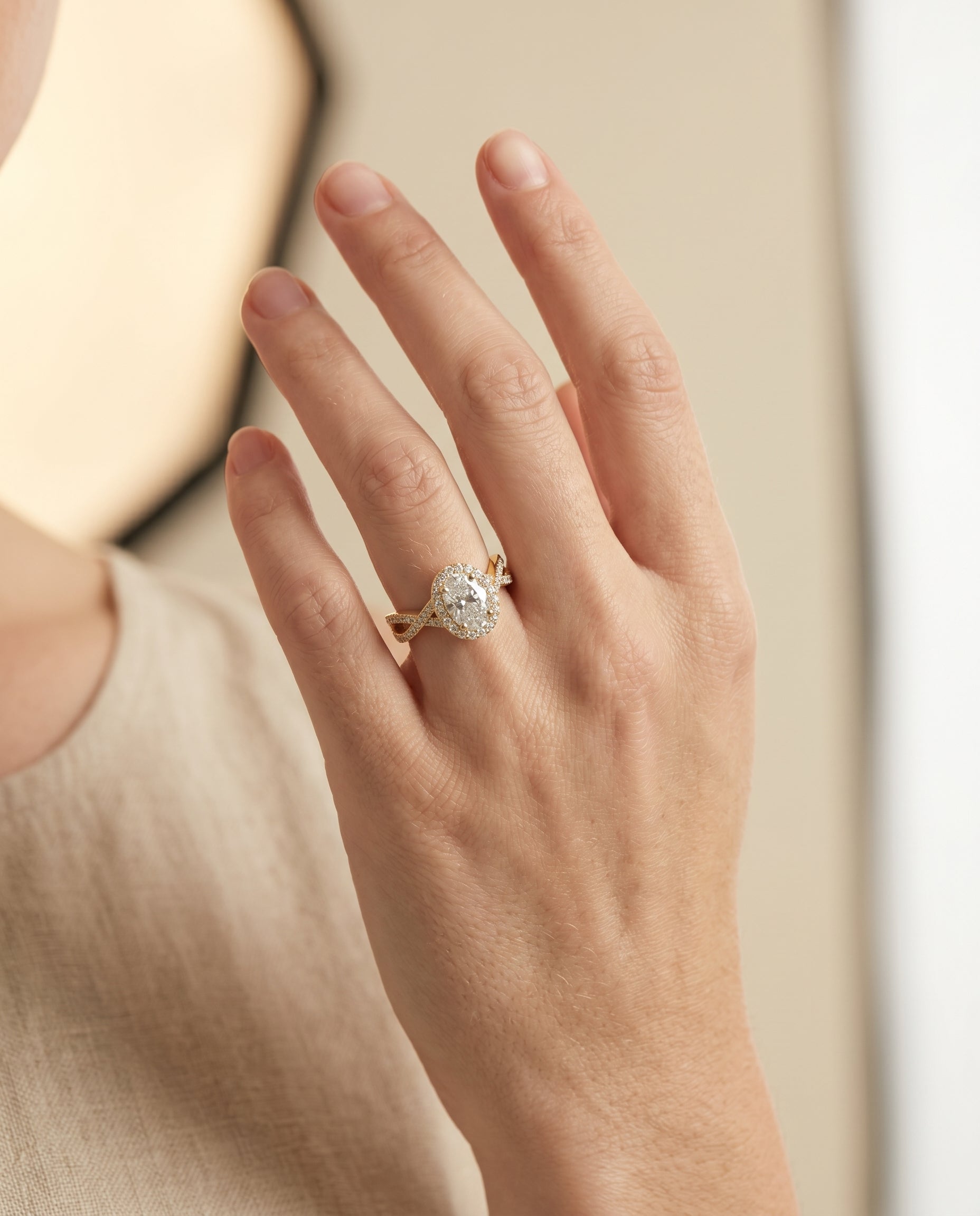 Melody Halo Oval 18K Yellow Gold Engagement Ring | RockHer