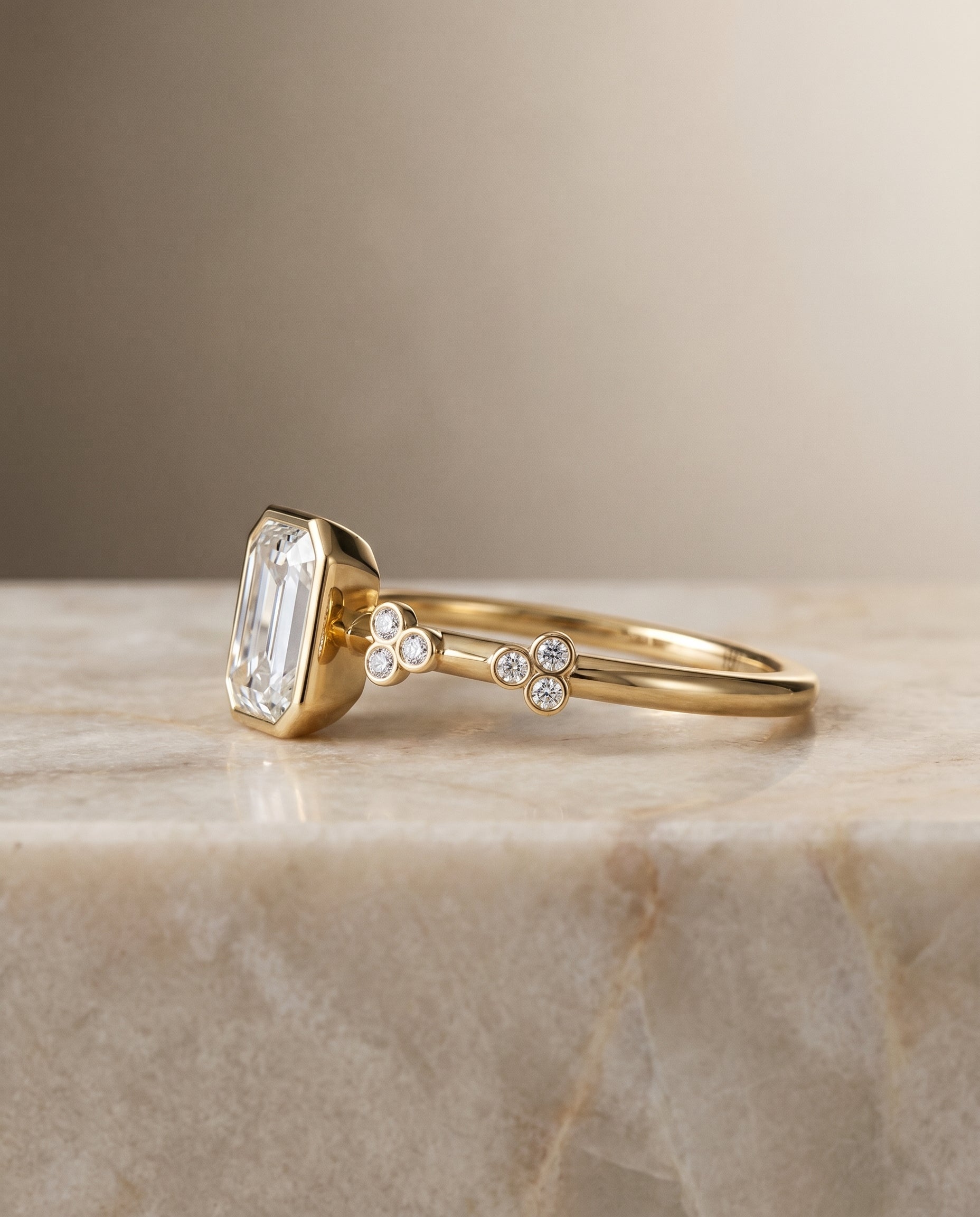 The Miley setting for emerald diamonds, made to order in 18K Yellow Gold | RockHer