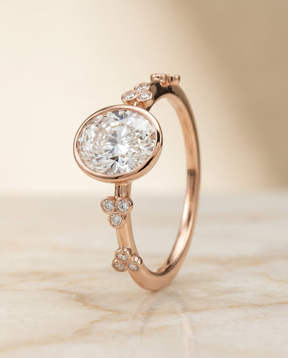 Miley Select Solitaire Oval Lab Diamond Engagement Ring in 14K Rose Gold, front view | RockHer