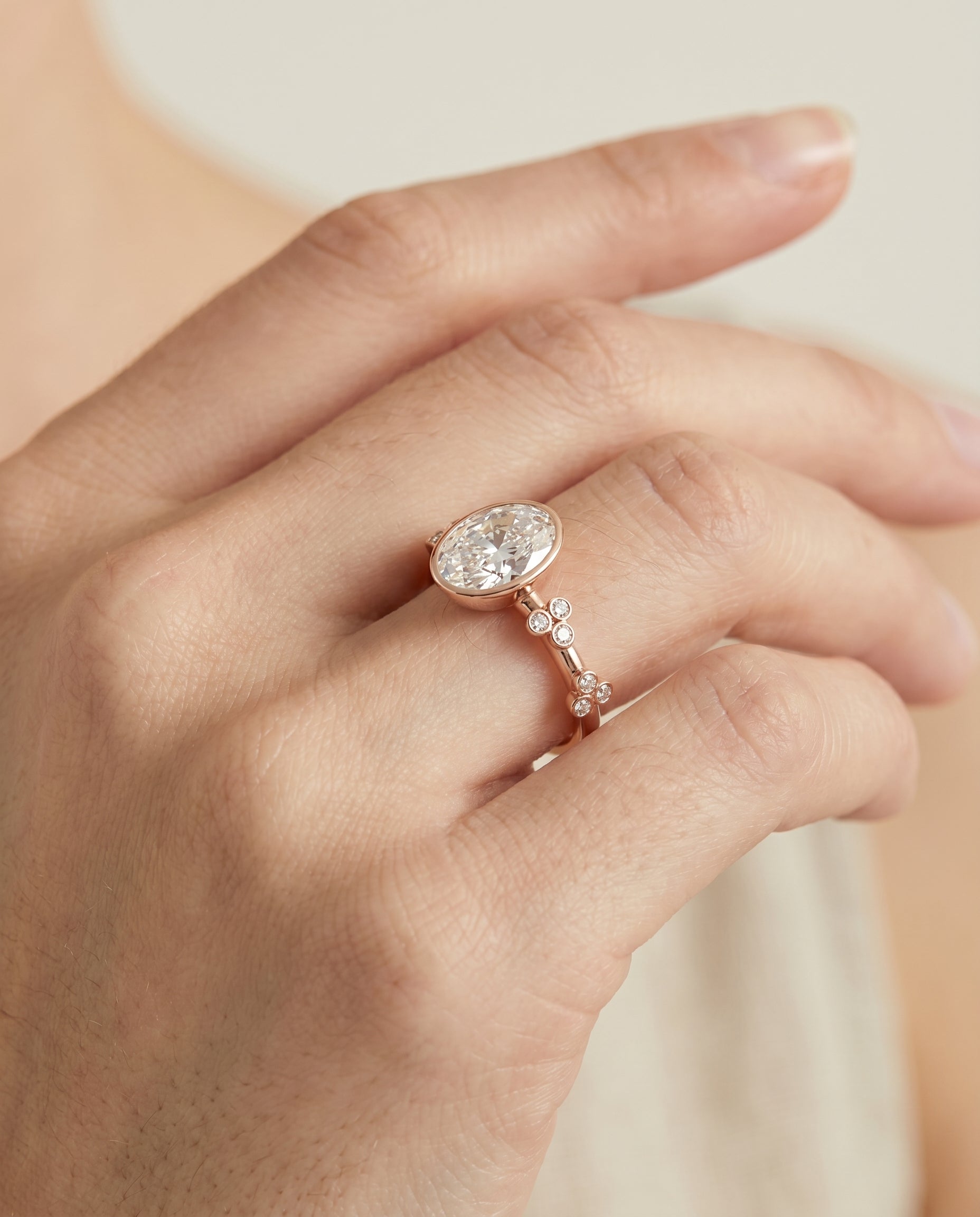The Miley engagement ring setting in 14K Rose Gold, clover bezel accent solitaire design | RockHer