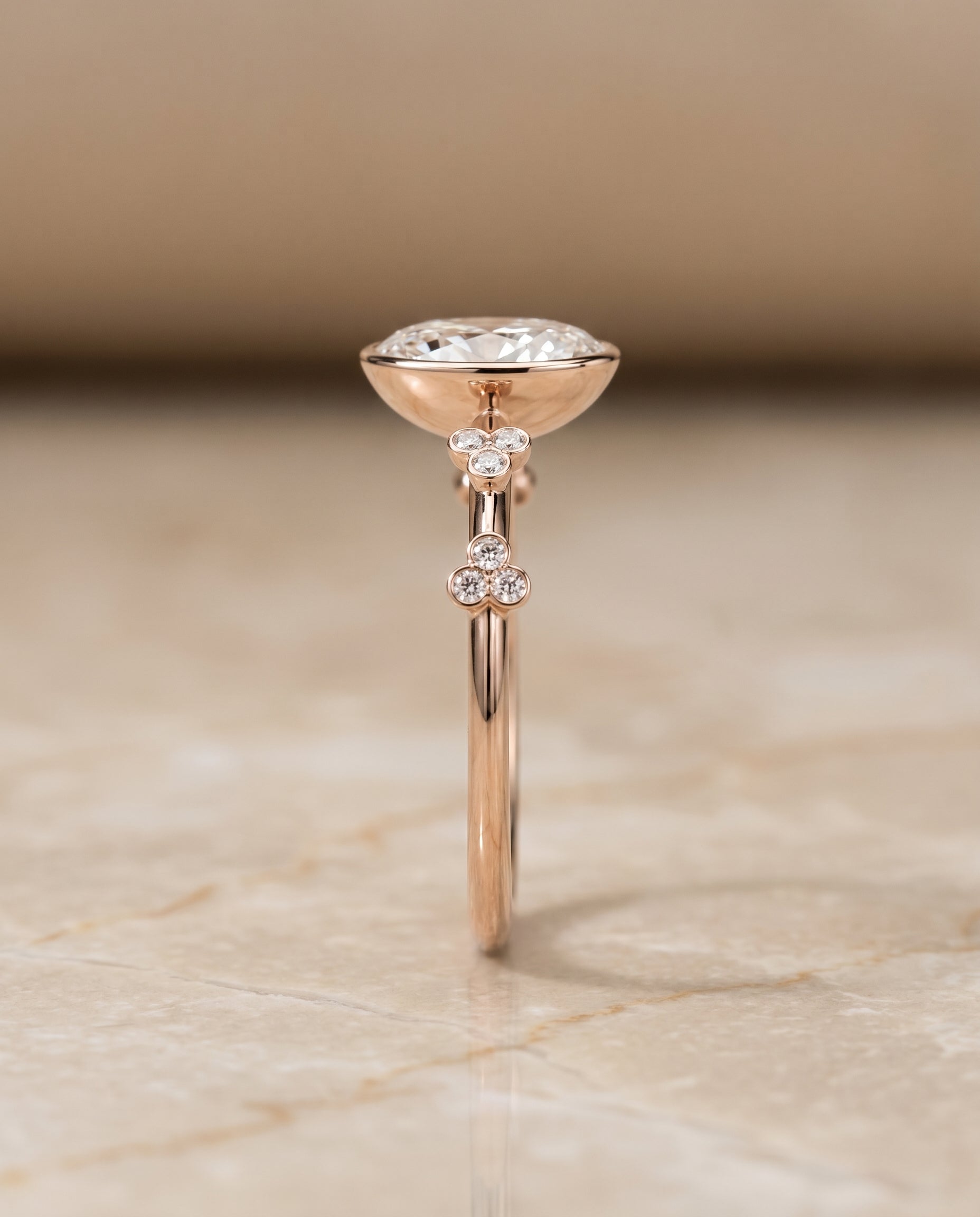 The Miley setting for oval diamonds, made to order in 14K Rose Gold | RockHer