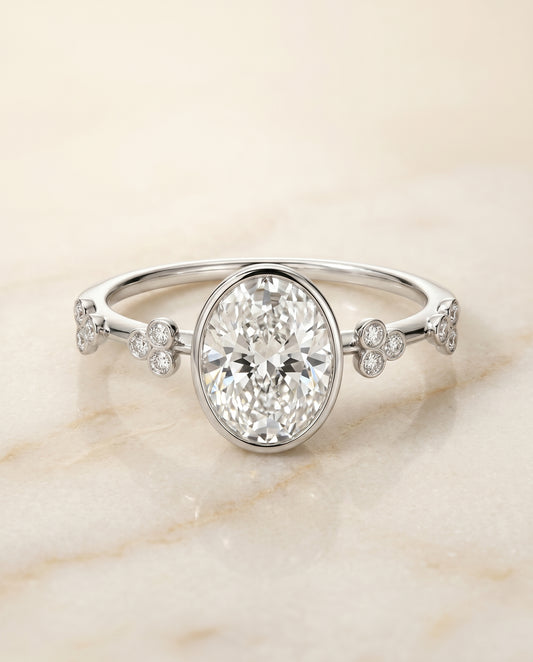 The Miley Bezel Solitaire Engagement Ring Setting for Oval Diamonds in Platinum