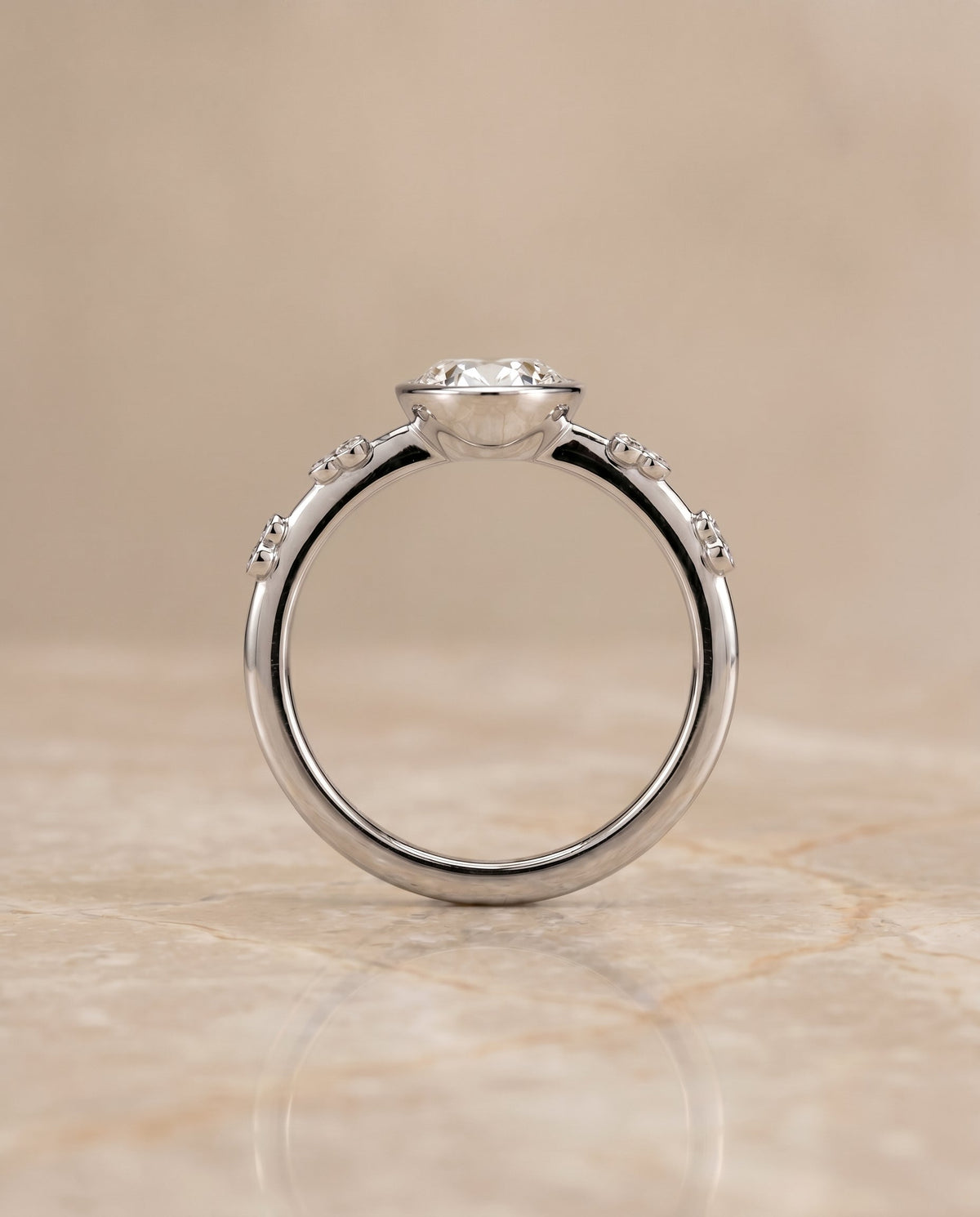 Miley Select Solitaire Oval Lab Diamond Engagement Ring in 18K White Gold, side view | RockHer