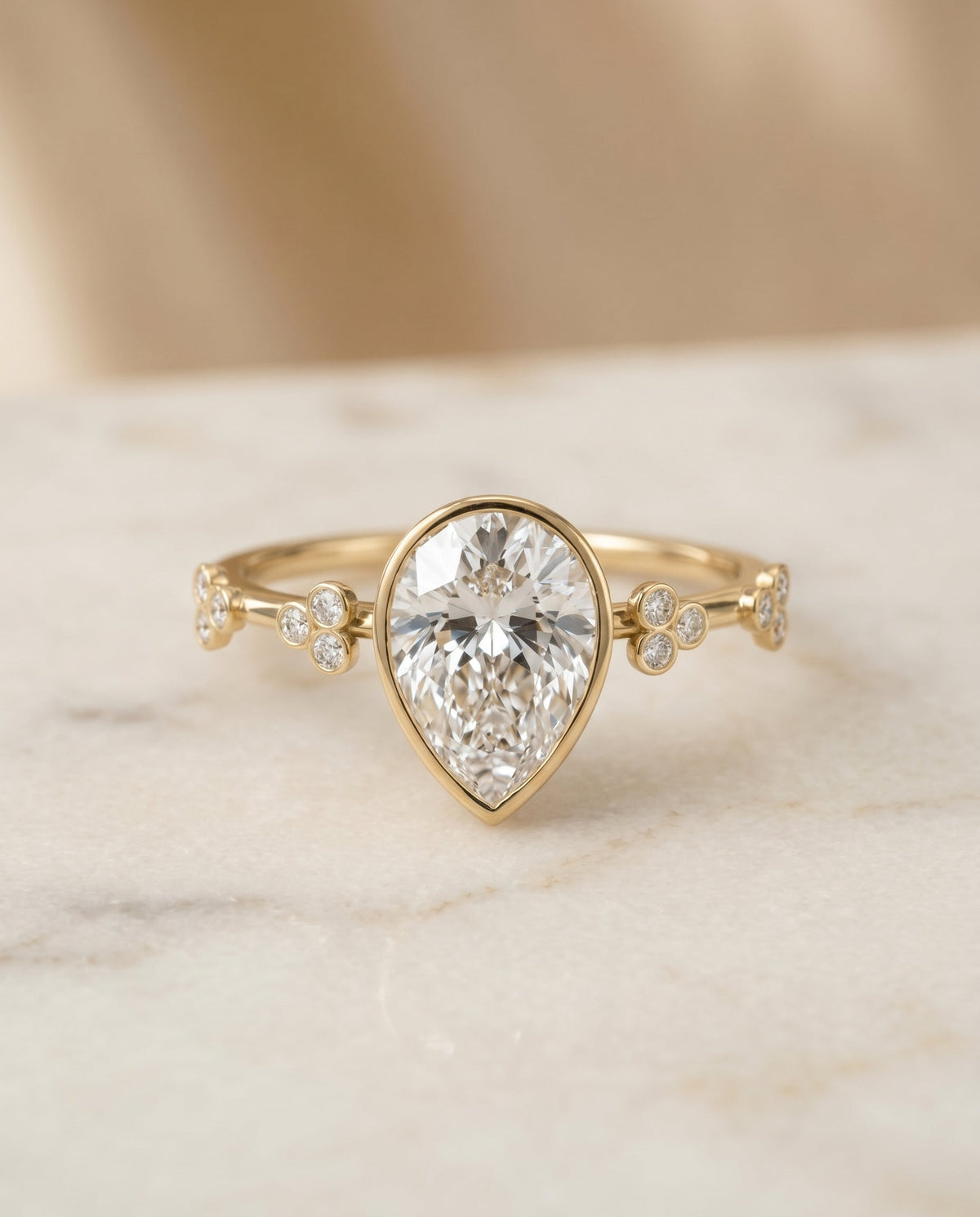 Miley Select Solitaire Princess Cut Lab Diamond Engagement Ring in 18K Yellow Gold, shown on hand, angled | RockHer