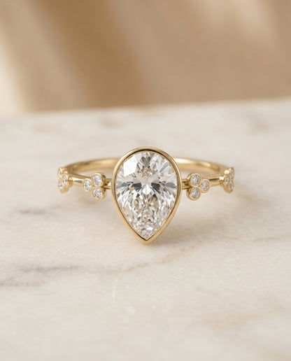 The Miley Clover Bezel Accent Solitaire Princess Cut Engagement Ring Setting in 18K Yellow Gold