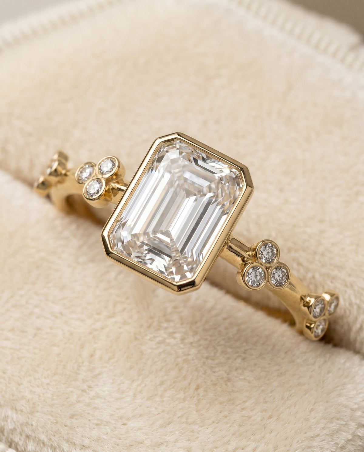 Miley Select Solitaire Radiant Cut Lab Diamond Engagement Ring in 18K Yellow Gold, detail view | RockHer