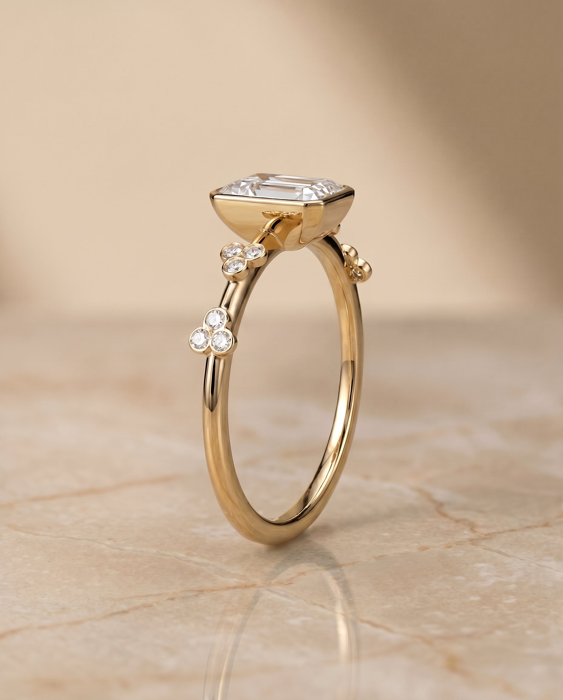 The Miley setting for radiant diamonds, made to order in 18K Yellow Gold | RockHer