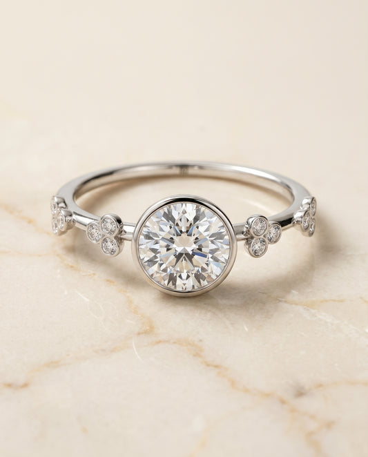 The Miley Bezel Solitaire Engagement Ring Setting for Round Diamonds in Platinum