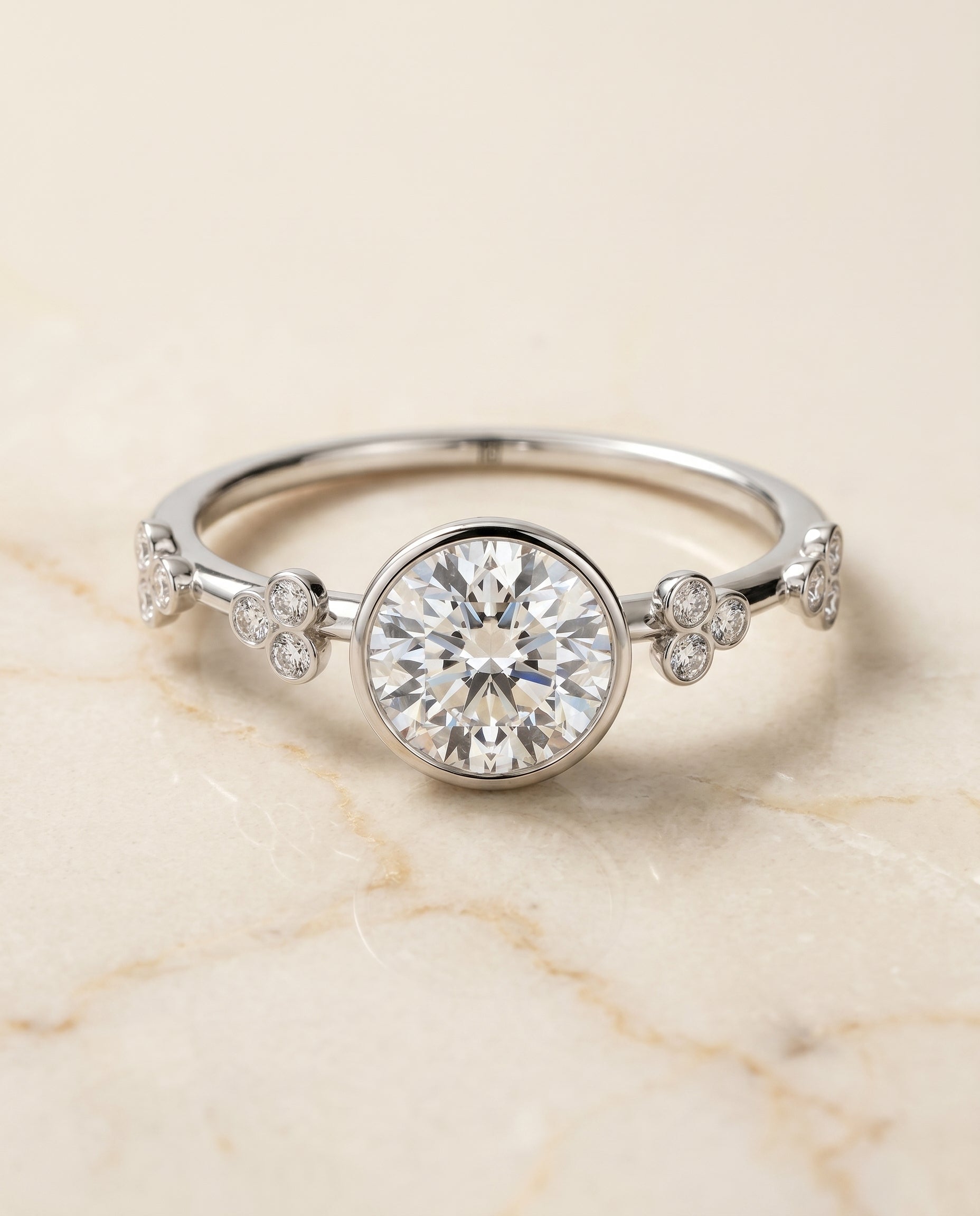 Miley Select Clover Bezel Accent Solitaire in 18K White Gold – view 1