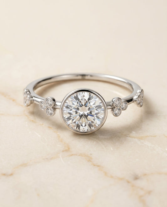 Miley Select Clover Bezel Accent Solitaire in 18K White Gold – view 1