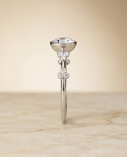 The Miley Clover Bezel Accent Solitaire Round Engagement Ring Setting in Platinum
