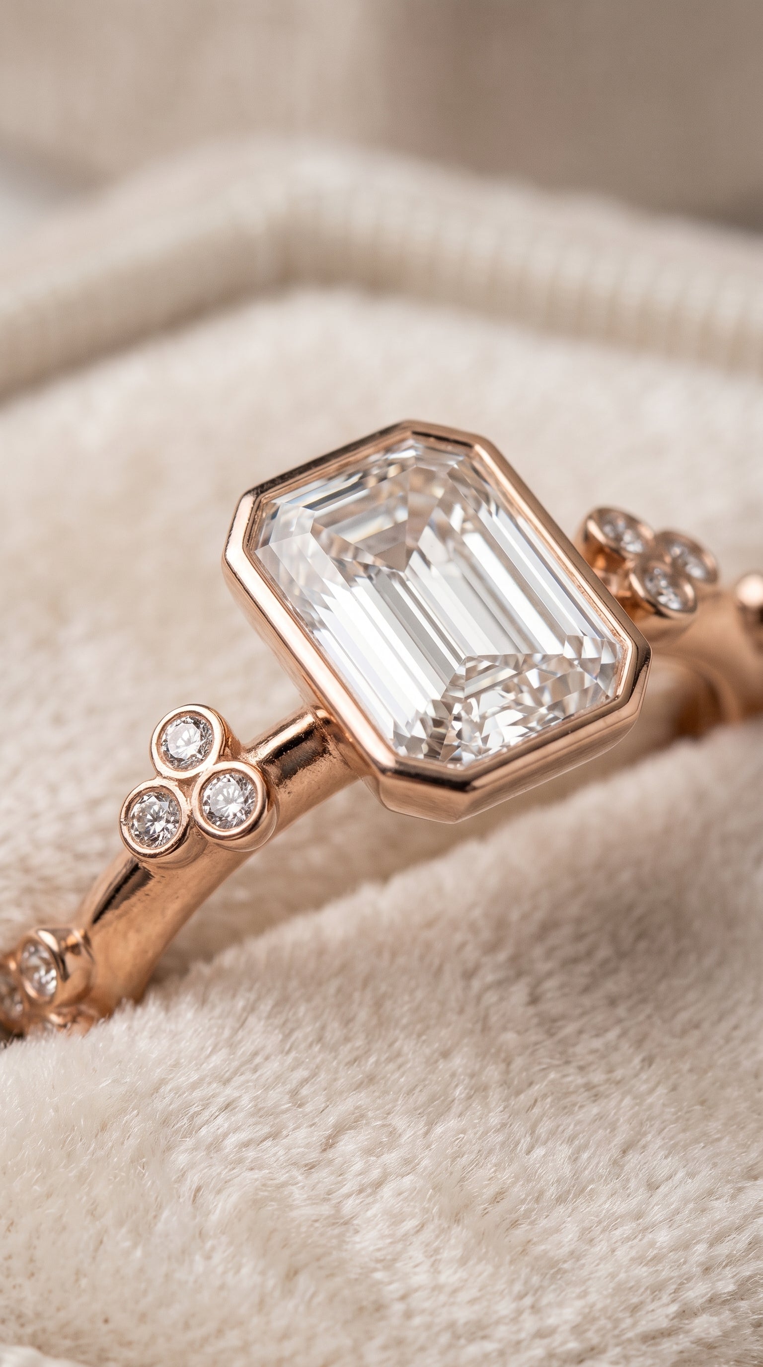14K Rose Gold band of The Miley emerald engagement ring setting | RockHer