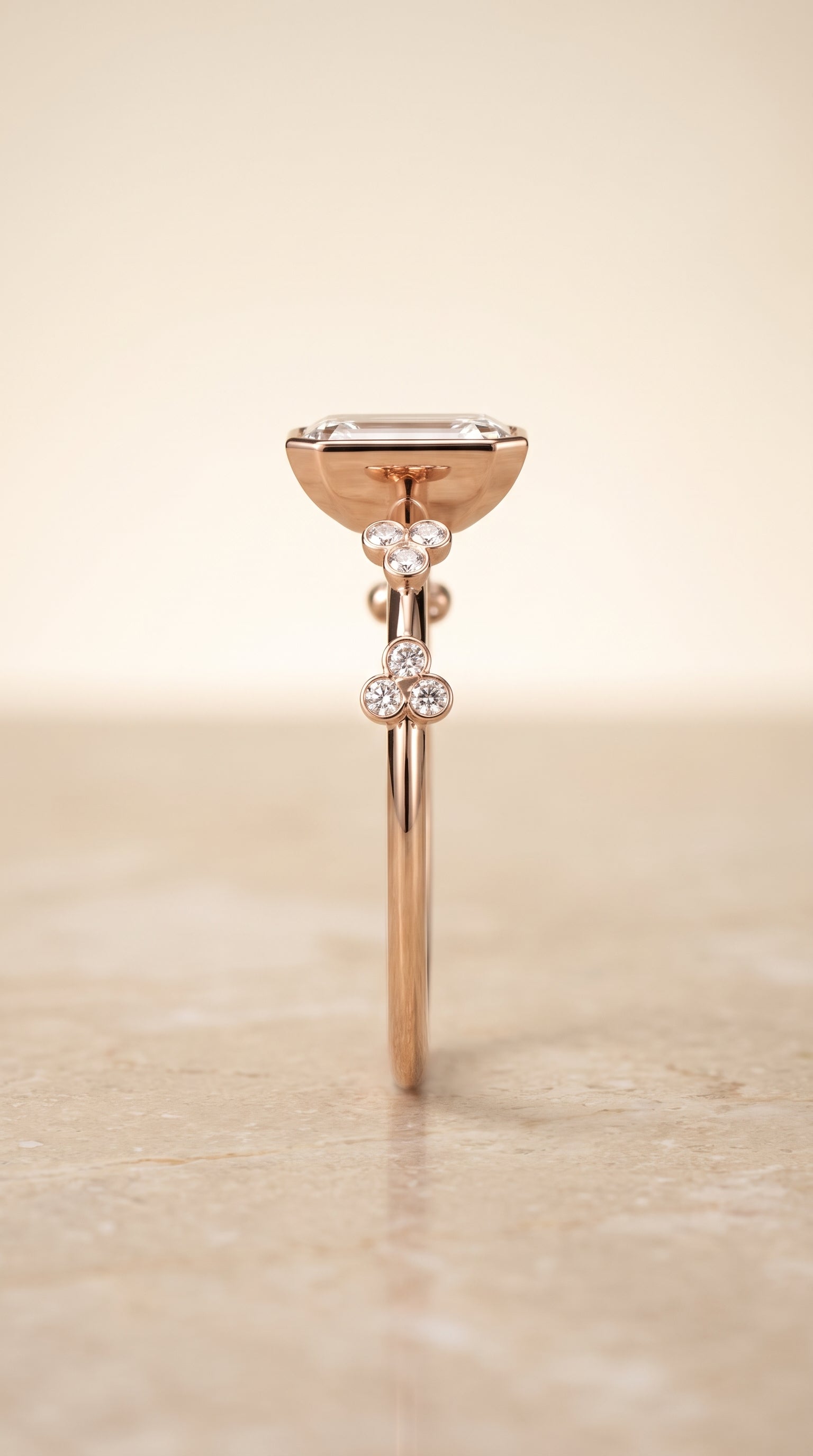 The Miley setting for emerald diamonds, made to order in 14K Rose Gold | RockHer