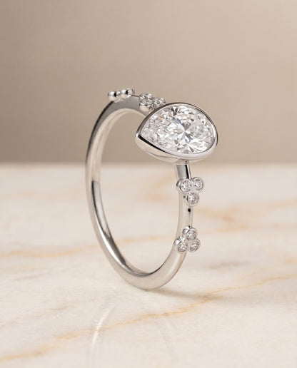 The Miley Clover Bezel Accent Solitaire Princess Cut Engagement Ring Setting in Platinum