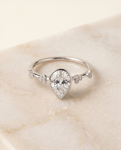 The Miley Clover Bezel Accent Solitaire Princess Cut Engagement Ring Setting in Platinum
