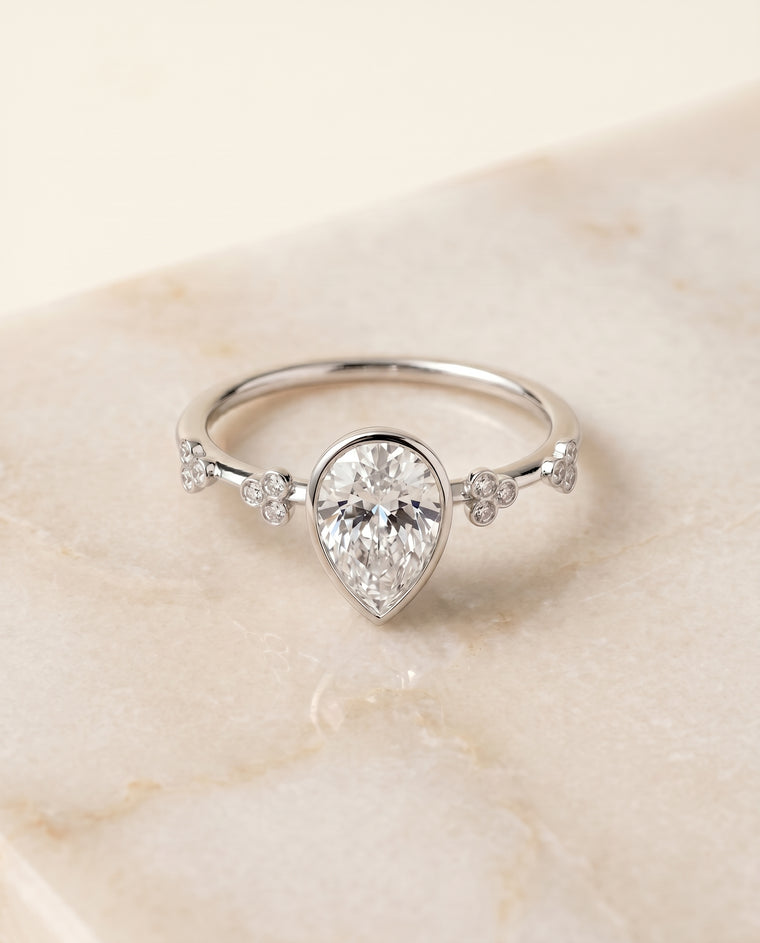 The Miley Clover Bezel Accent Solitaire Princess Cut Engagement Ring Setting in Platinum