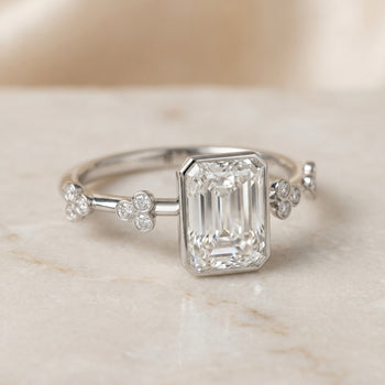 The Miley Clover Bezel Accent Solitaire Radiant Cut Engagement Ring Setting in Platinum