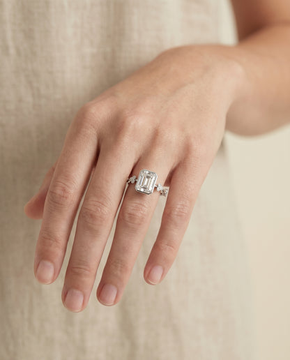 The Miley Clover Bezel Accent Solitaire Radiant Cut Engagement Ring Setting in Platinum