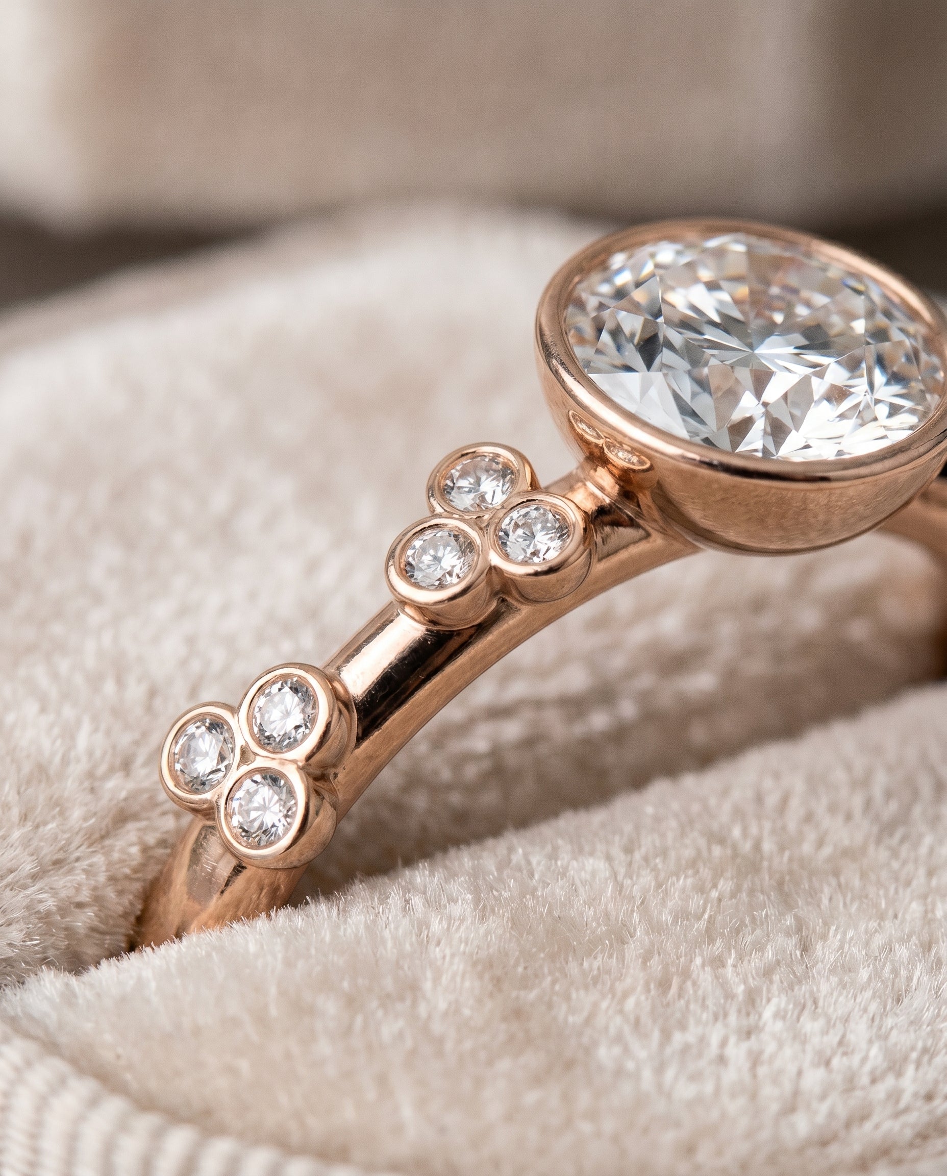 14K Rose Gold band of The Miley round engagement ring setting | RockHer