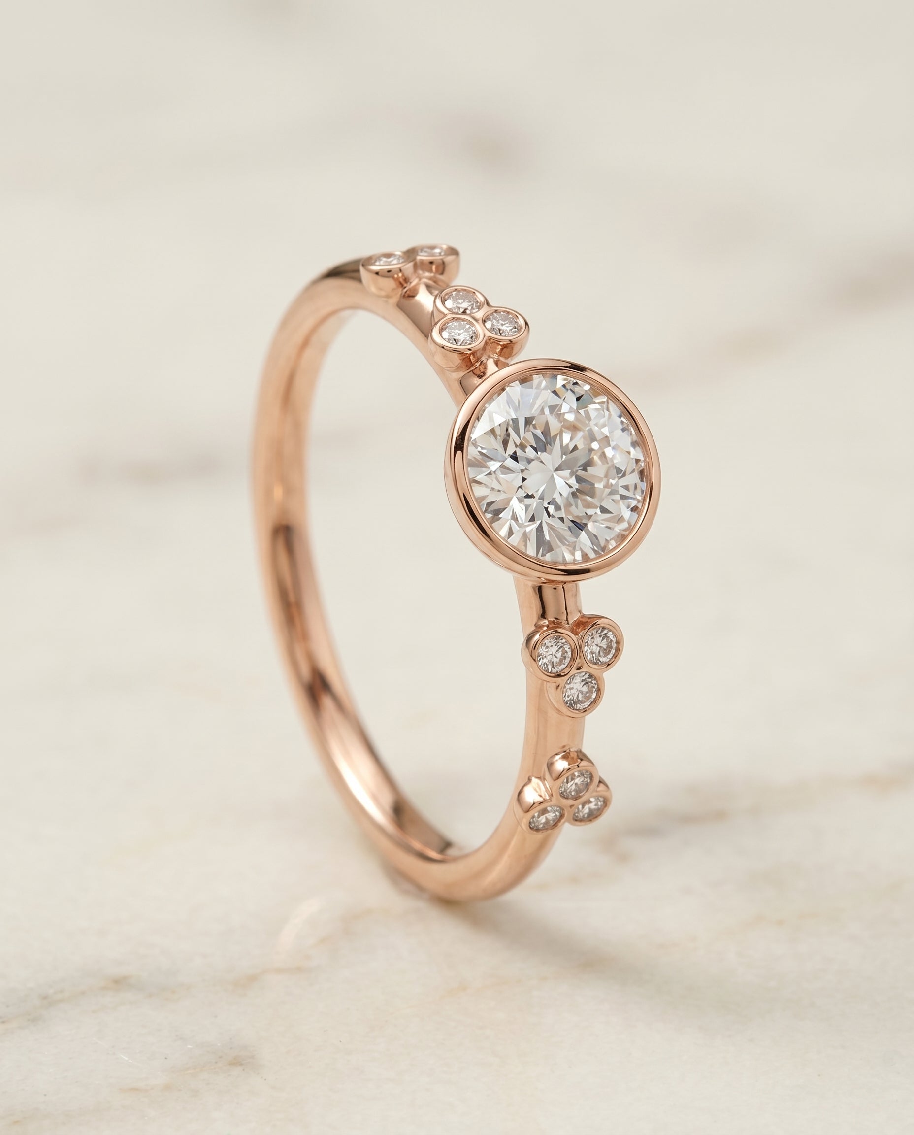 The Miley setting for round diamonds, made to order in 14K Rose Gold | RockHer