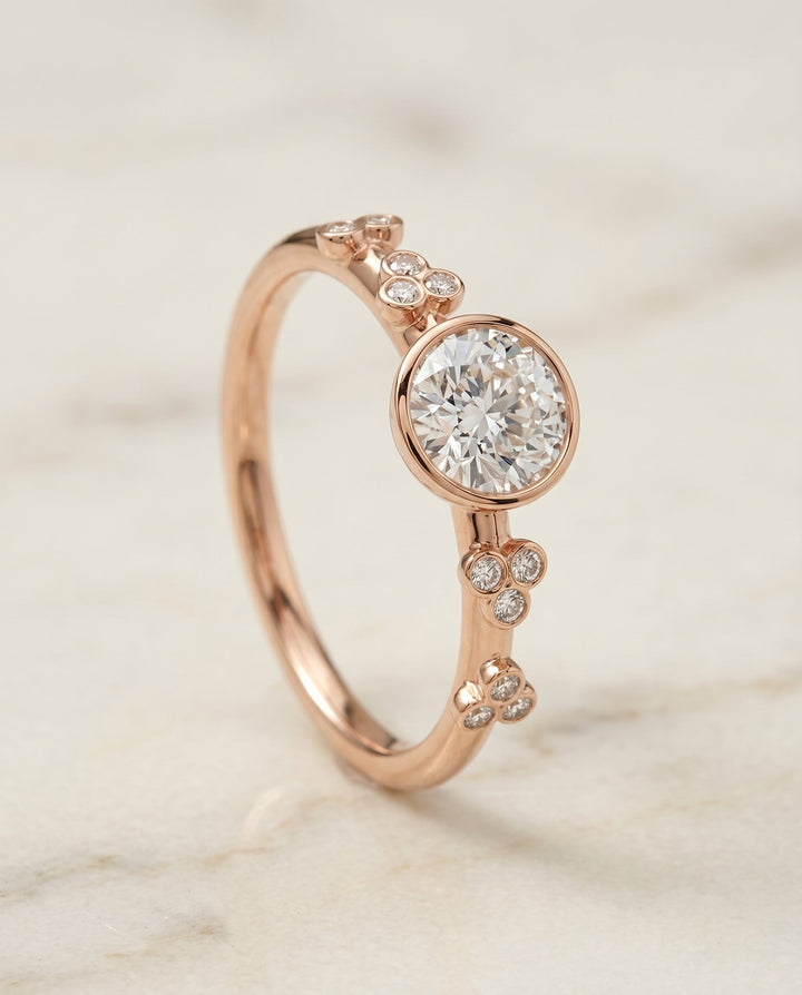 Miley Select Solitaire Round Lab Diamond Engagement Ring in 14K Rose Gold, front view | RockHer