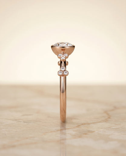 The Miley Clover Bezel Accent Solitaire Round Engagement Ring Setting in 14K Rose Gold