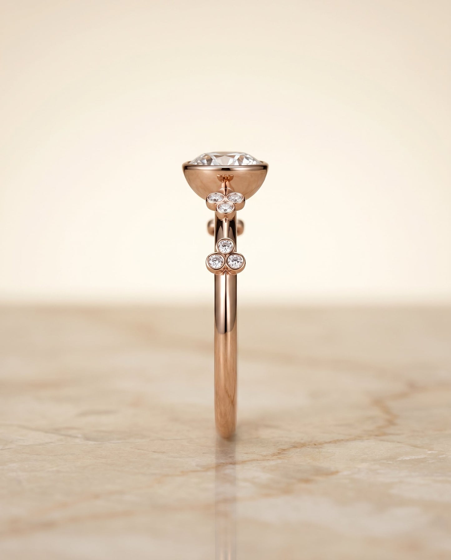 Miley Select Solitaire Round Lab Diamond Engagement Ring in 14K Rose Gold, side view | RockHer