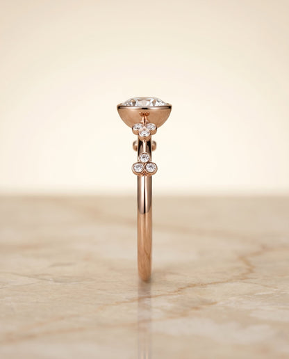 Miley Select Solitaire Round Lab Diamond Engagement Ring in 14K Rose Gold, side view | RockHer
