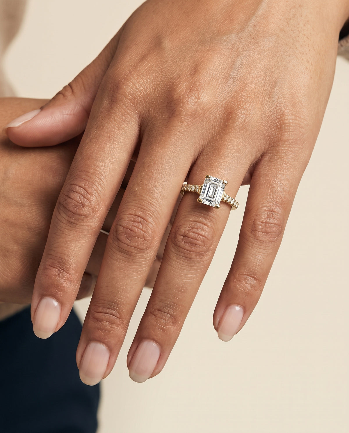 The Mimi Graduated Linear Pavé Emerald Cut Engagement Ring Setting in 18K Yellow Gold