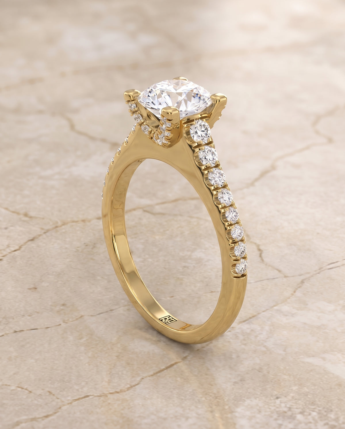 The Mimi Graduated Linear Pavé Round Engagement Ring Setting in 18K Yellow Gold