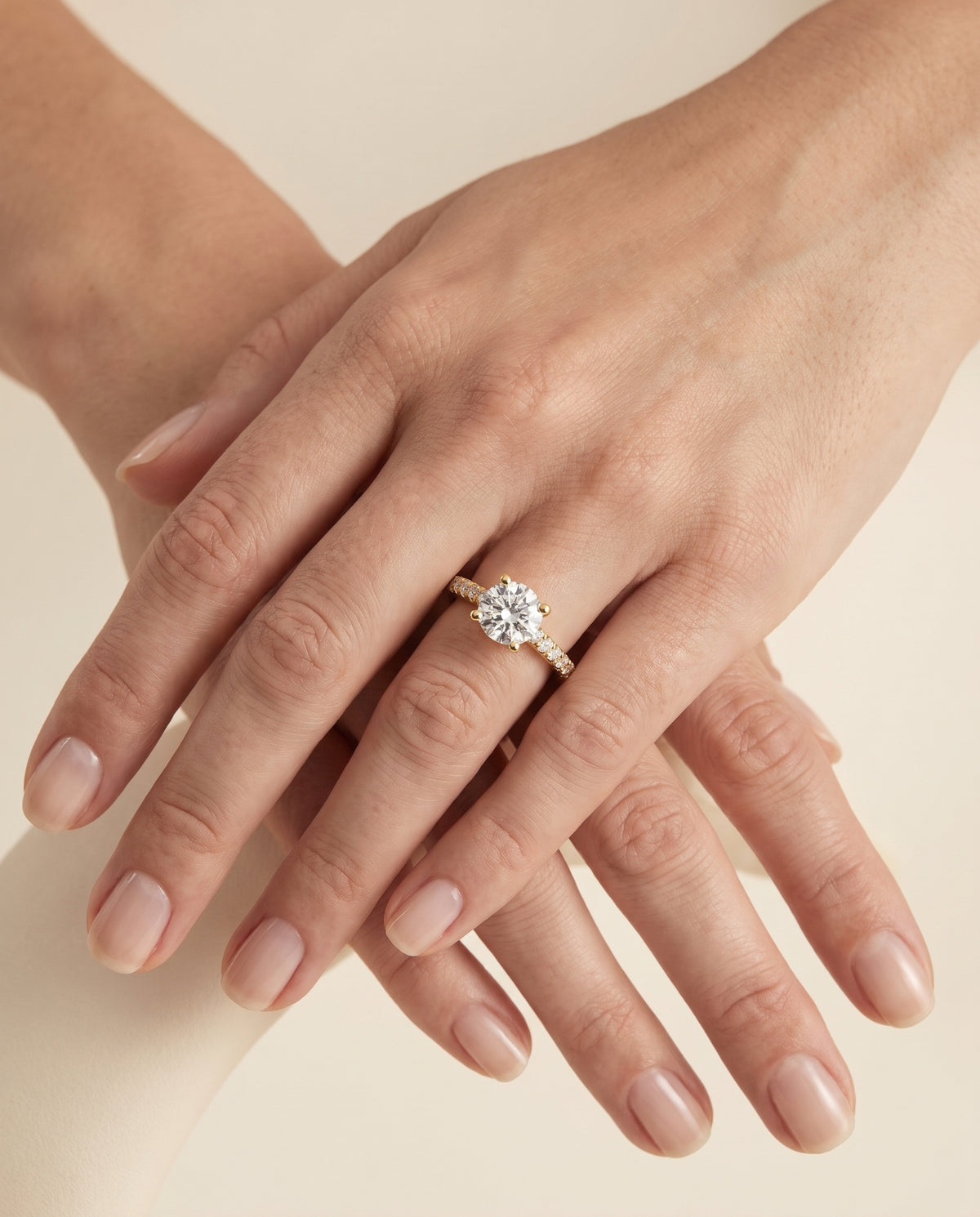 The Mimi Graduated Linear Pavé Round Engagement Ring Setting in 18K Yellow Gold