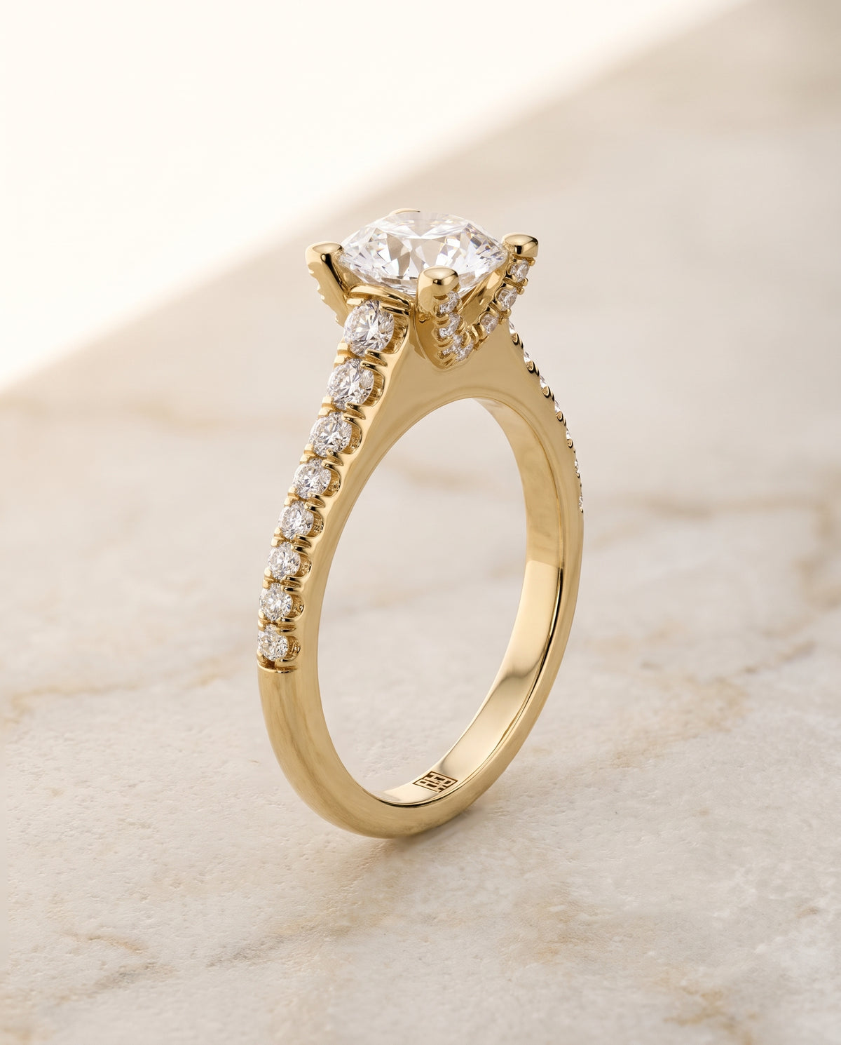 The Mimi Graduated Linear Pavé Round Engagement Ring Setting in 18K Yellow Gold
