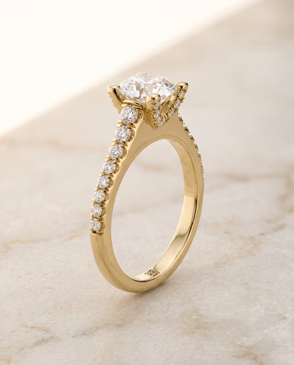 The Mimi Graduated Linear Pavé Round Engagement Ring Setting in 18K Yellow Gold
