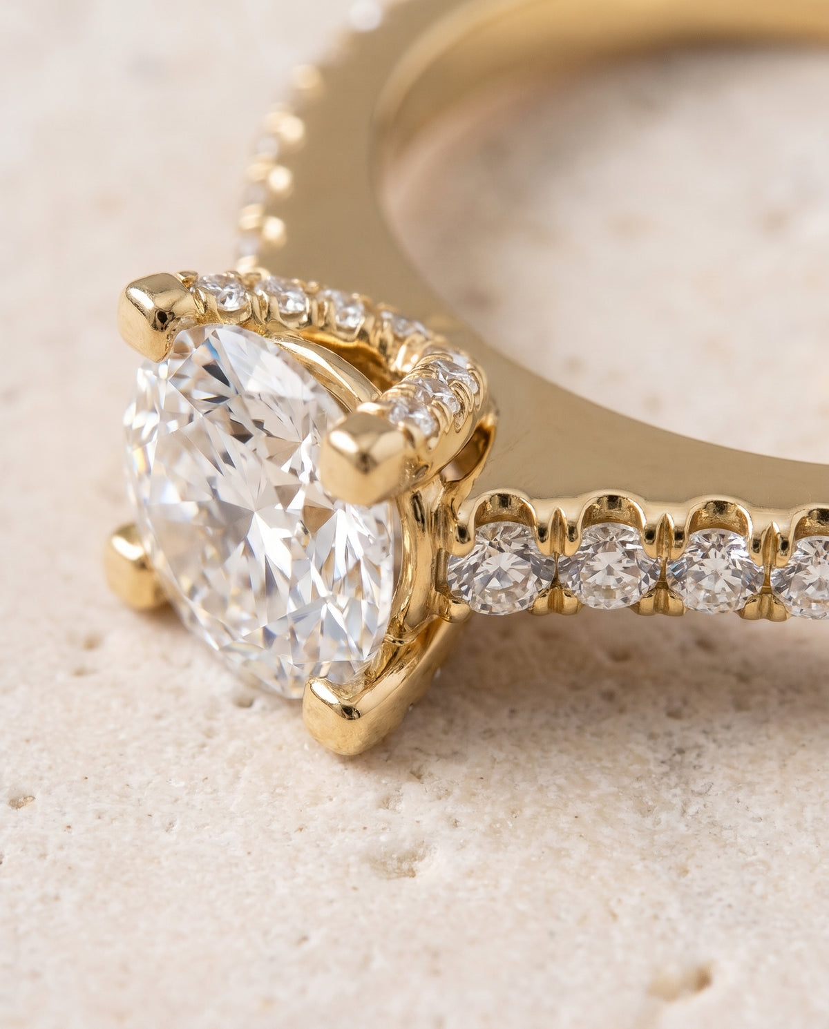 The Mimi Graduated Linear Pavé Round Engagement Ring Setting in 18K Yellow Gold
