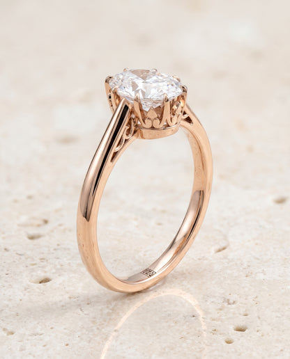 The Natalia Antique Scroll Gallery East West Solitaire Oval Engagement Ring Setting in 14K Rose Gold