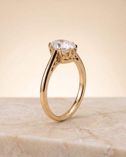The Natalia Antique Scroll Gallery East West Solitaire Oval Engagement Ring Setting in 18K Yellow Gold